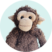 Een knuffel van een schattig aapje, genaamd Chimp.